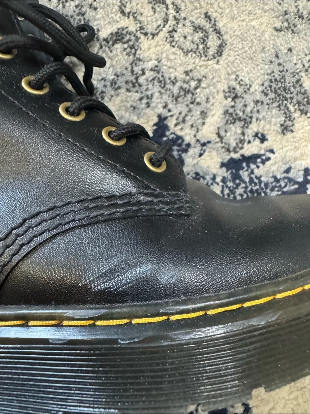 Dr. Martens Black Leather Lace-Up Boots with Yellow Accents - Picture 4 of 5